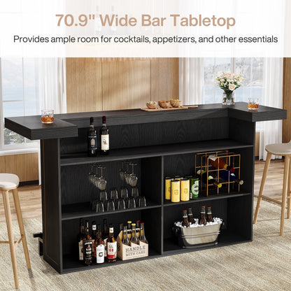 70.9" Wooden Home Bar Table with Wine Glass Holder, Pub Storage Unit Accent Table for Home Patio Basement