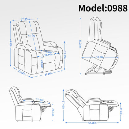 Infinite Position Single Motor Up to 350 LBS Power Lift Recliner Chair for Elderly, Heavy Duty Motion Mechanism with 8-Point Vibration Massage and Lumbar Heating, USB Charging Port, Cup Holders, Grey