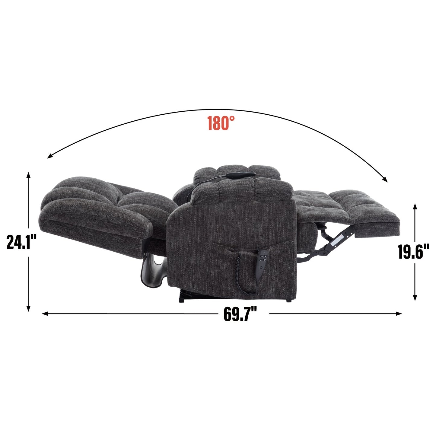 Dual Motor Heat Massage Infinite Position Up to 350 LBS Electric Power Lift Recliners with Power-Remote, Medium-firm and Heavy Duty, Grey