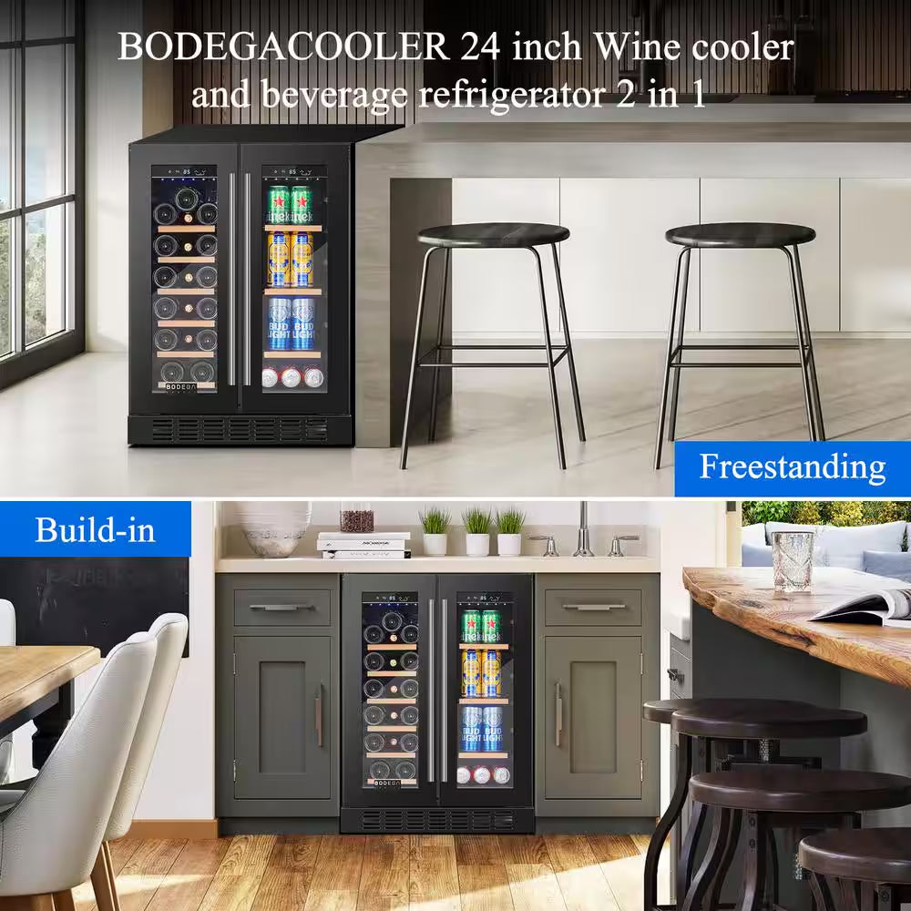 24 In. Dual Zone 19-Wine Bottles and 57-Cans Beverage and Wine Cooler in Stainless Steel with Safety Locks
