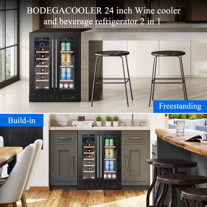 24 In. Dual Zone 19-Wine Bottles and 57-Cans Beverage and Wine Cooler in Stainless Steel with Safety Locks