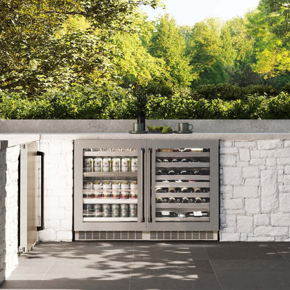 ZLINE 24" Touchstone 151 Can Beverage Fridge DuraSnow® Stainless Steel Glass Door Matte Black Handle RBSOZ-SN-24-MB