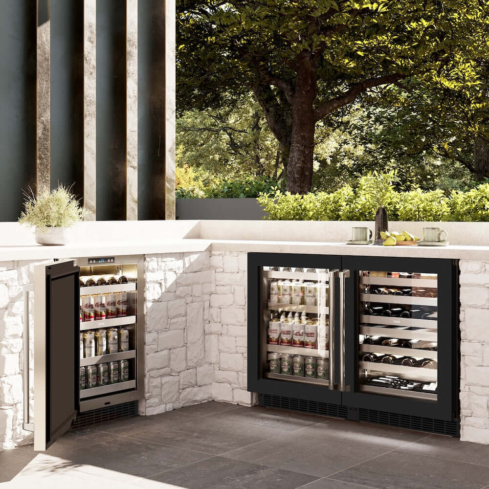 ZLINE 24" Touchstone 151 Can Beverage Fridge Black Matte Glass Door RBSO-BLM-24