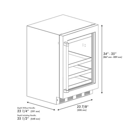 ZLINE 24" Touchstone 151 Can Beverage Fridge Black Matte Glass Door Champagne Bronze Handle RBSOZ-BLM-24-CB