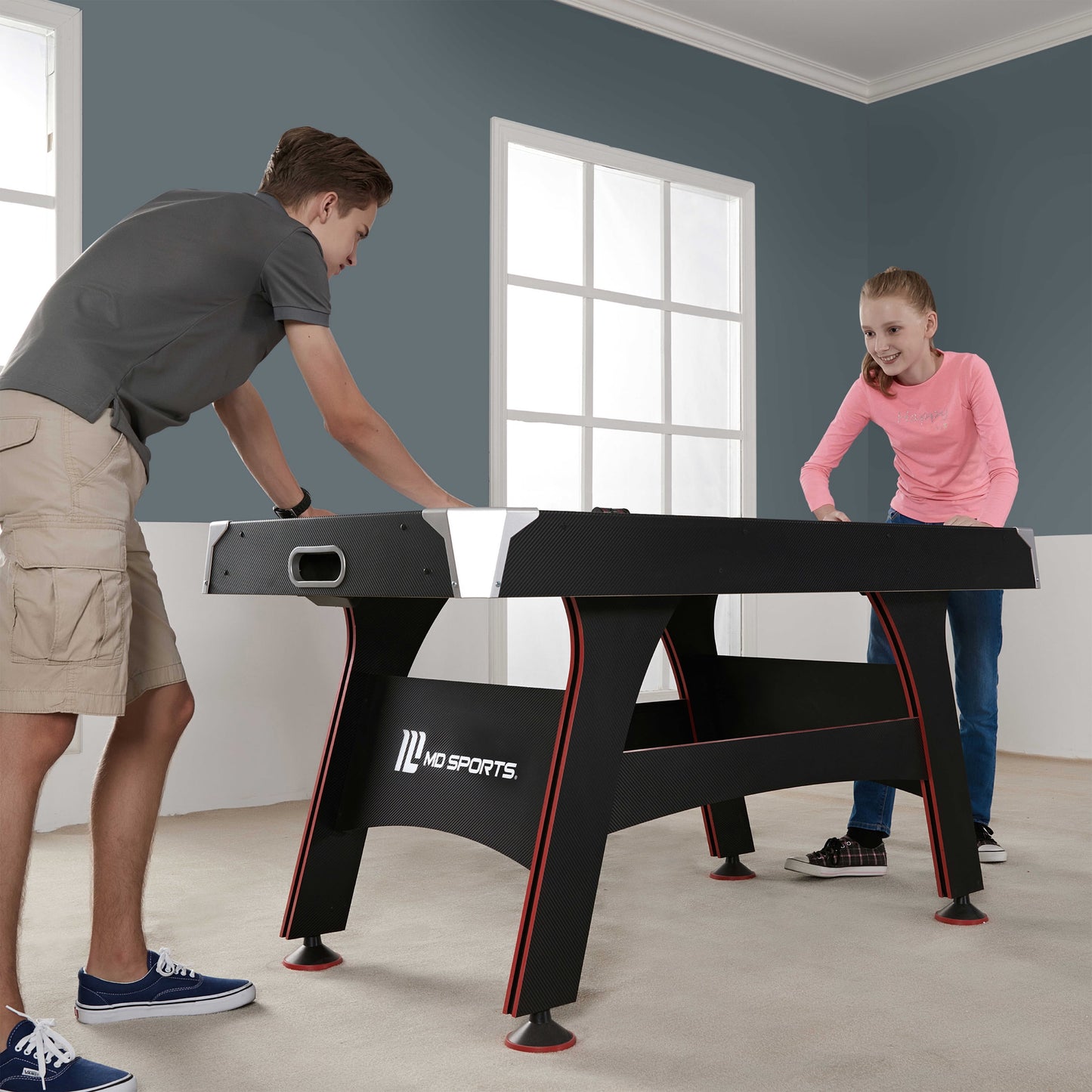 5 Ft. Air Hockey Table with Electronic Scorer and Pusher and Puck Set by MD Sports