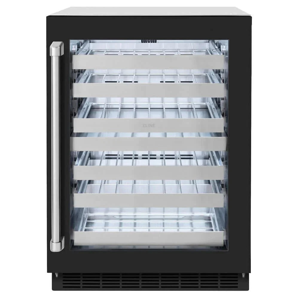 ZLINE 24" Touchstone Dual Zone 44 Bottle Wine Cooler Black Matte Glass Door RWDO-BLM-24