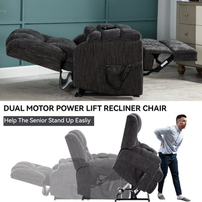 Dual Motor Heat Massage Infinite Position Up to 350 LBS Electric Power Lift Recliners with Power-Remote, Medium-firm and Heavy Duty, Grey