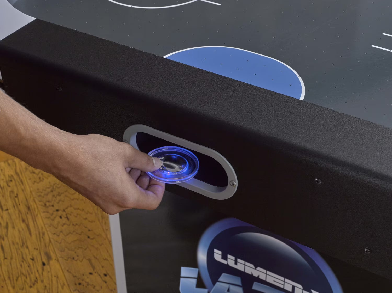 Lumen-X Lazer 6' Interactive Air Hockey Table Featuring All-Rail LED Lighting and In-Game Music