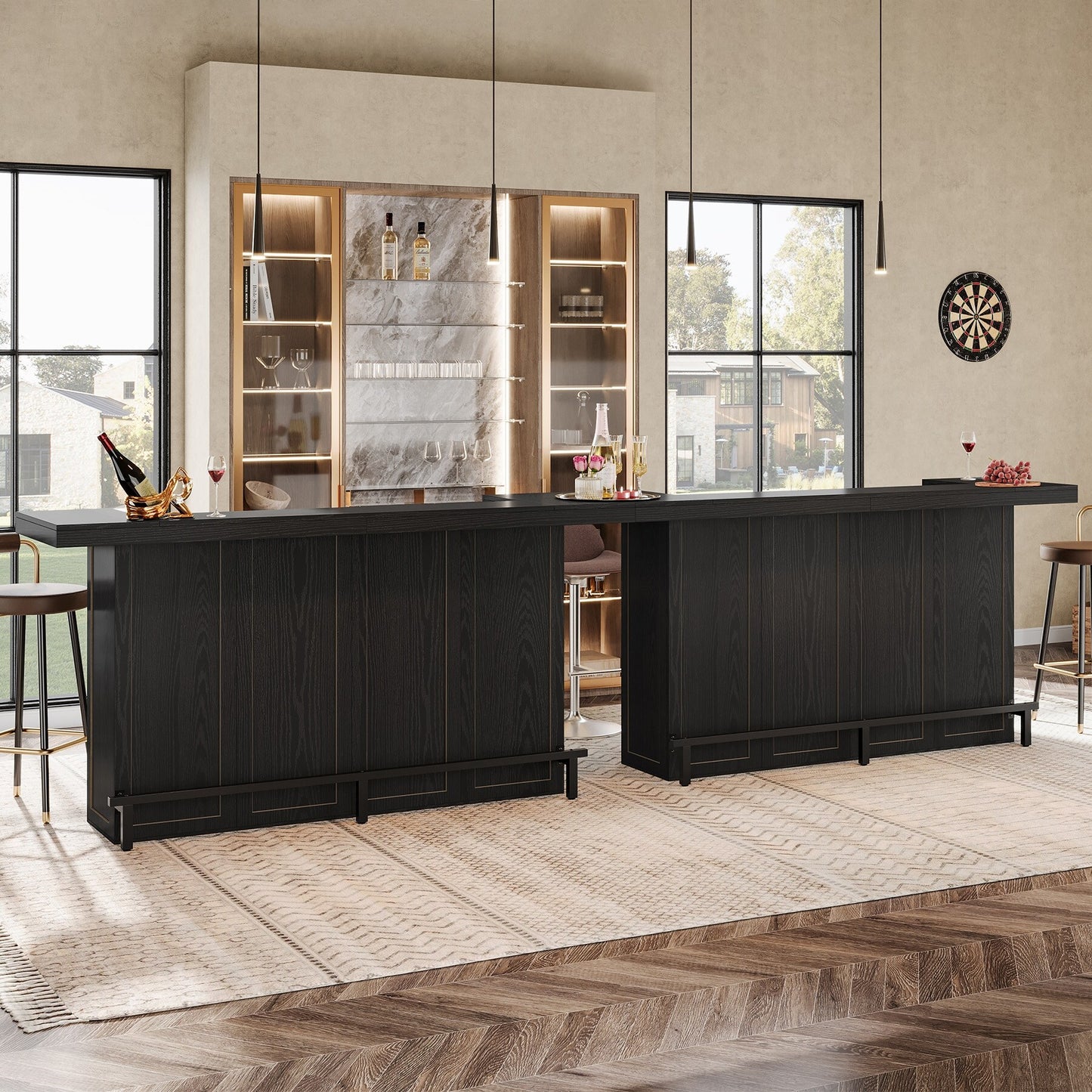 70.9" Wooden Home Bar Table with Wine Glass Holder, Pub Storage Unit Accent Table for Home Patio Basement