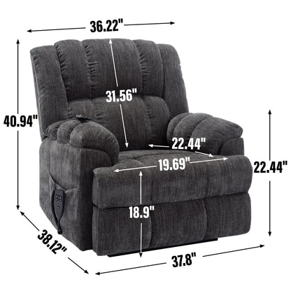 Dual Motor Heat Massage Infinite Position Up to 350 LBS Electric Power Lift Recliners with Power-Remote, Medium-firm and Heavy Duty, Grey