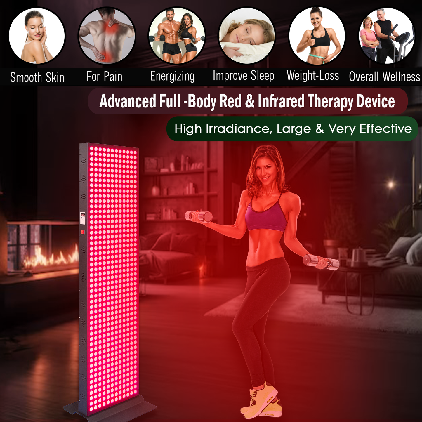 EXESAS  600 LED, 3000W Dual-Chip, Red Light Therapy Device for Full Body, 4-Wavelengths Infrared LED Panel for Skin, Weight, Pain, Wellness