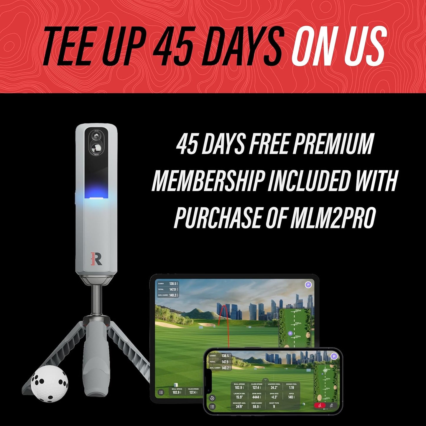 MLM2PRO Launch Monitor Golf Simulator | Swing Trainer & Shot Tracker for Home & Driving Range | Golf Training Aid (3 Chrome Tour Balls)