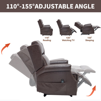 Brown Manual Recliner Chair in Faux Leather for Living Room with Heavy Duty Motion Mechanism, 8 vibrating nodes and 3 massage modes