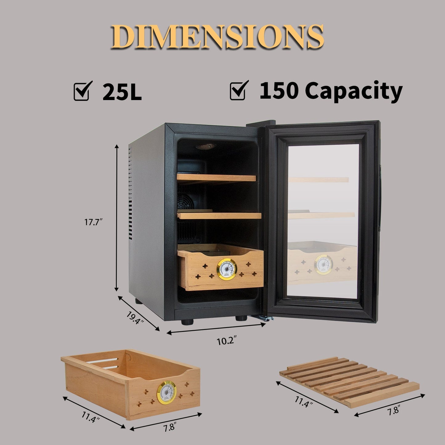 25L Electric Humidor, 150 Counts Capacity Cigar Humidor Humidifiers with Constant Temperature Controller, Cigar Humidor Box with