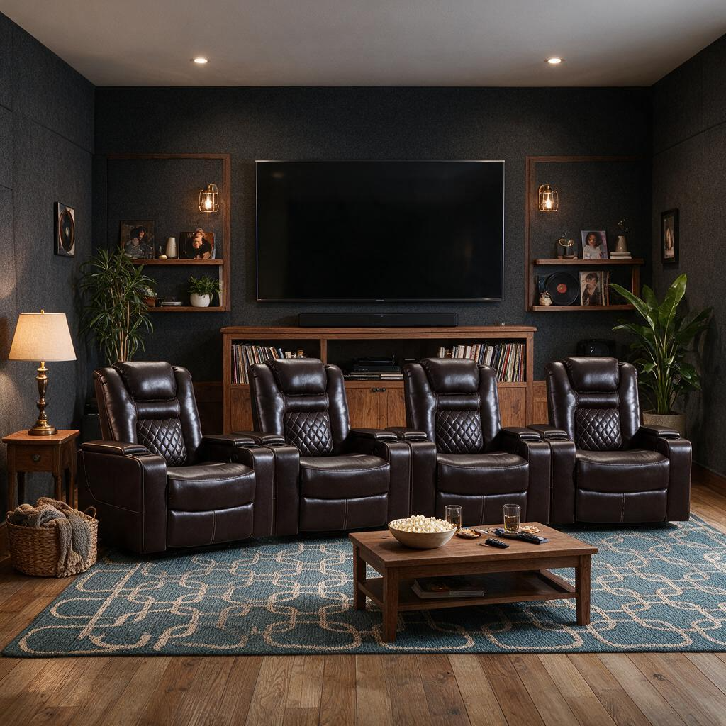 36.22" W Luxury Individual Seat Top Faux Leather Home Theater Seat Recliners Quadruple Seat with USB & Dual Cup Holders & Arm Storage (Set of 4)