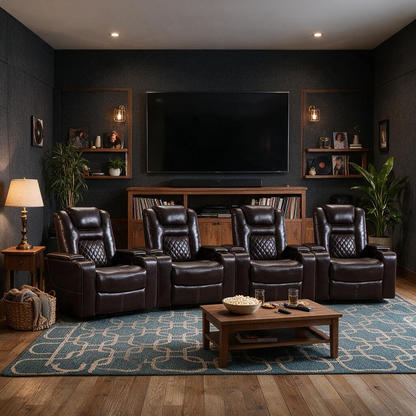 36.22" W Luxury Individual Seat Top Faux Leather Home Theater Seat Recliners Quadruple Seat with USB & Dual Cup Holders & Arm Storage (Set of 4)