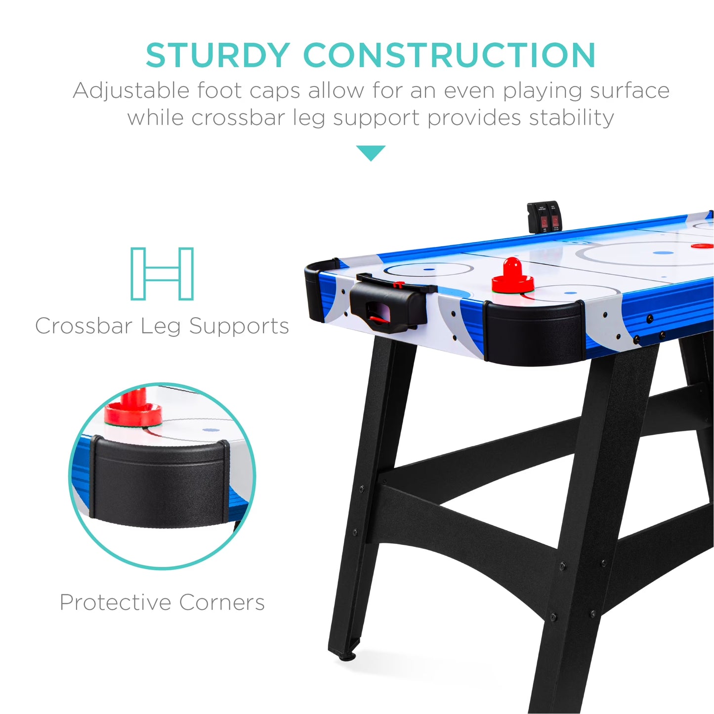 58In Mid-Size Air Hockey Table for Game Room W/ 2 Pucks, 2 Pushers, LED Score Board, 12V Motor