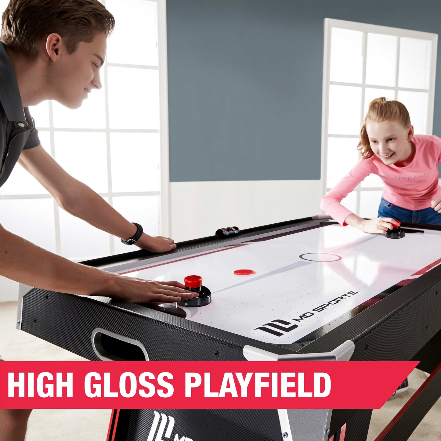 5 Ft. Air Hockey Table with Electronic Scorer and Pusher and Puck Set by MD Sports