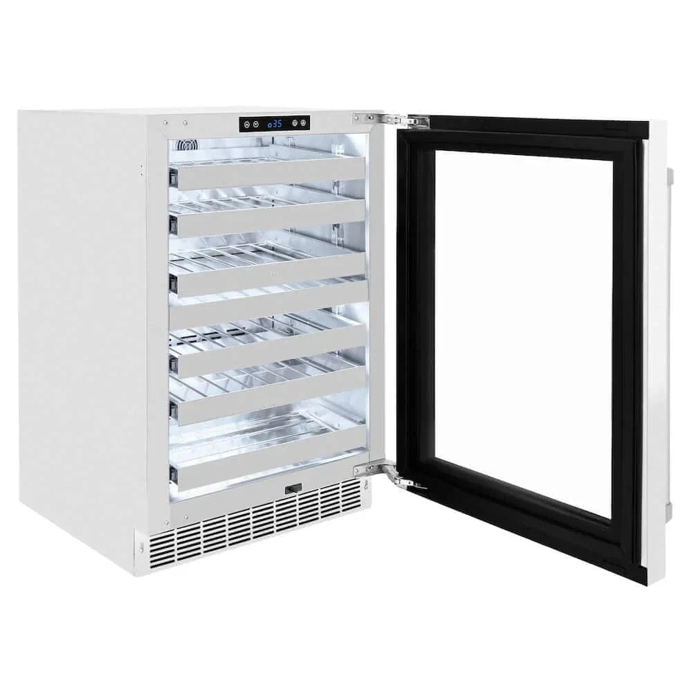 ZLINE 24" Touchstone Dual Zone 44 Bottle Wine Cooler White Matte Glass Door RWDO-WM-24