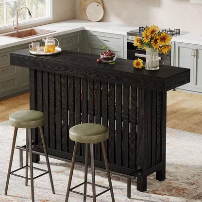 Adan 63 In. Home Black Wood Modern 2-Tier Bar Table Footrest Corner Mini Coffee Bar Cabinet Bar Unit