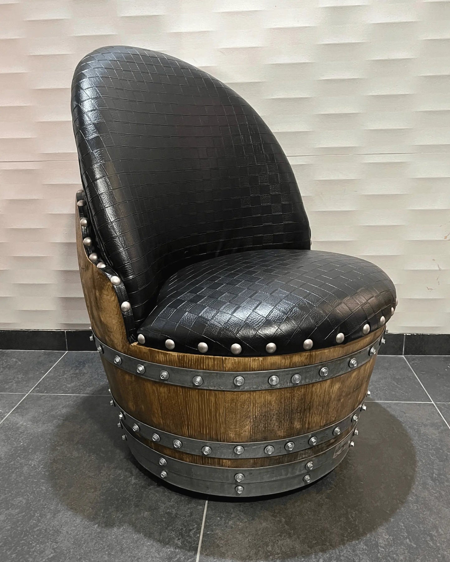 Whiskey & Wine Barrel Game Table Set — Poker Top and Dining Top Included, 6 Chairs