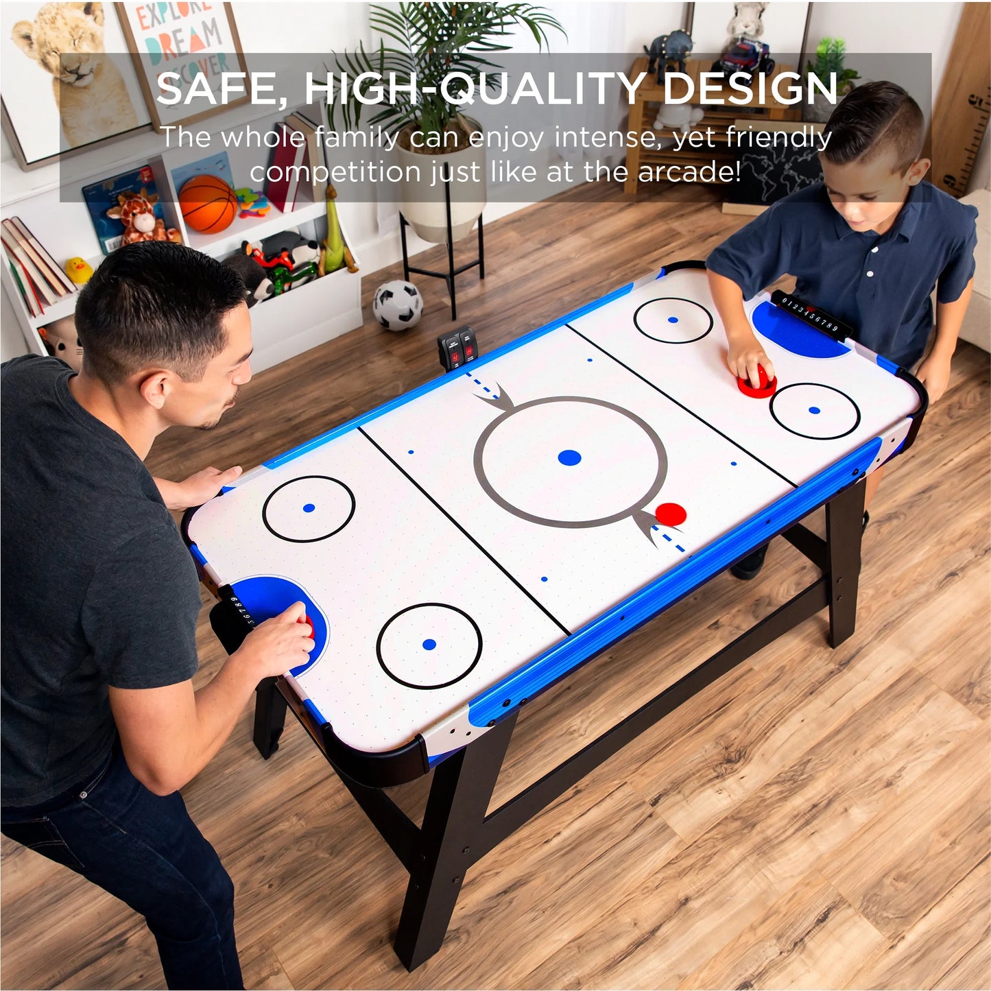 58In Mid-Size Air Hockey Table for Game Room W/ 2 Pucks, 2 Pushers, LED Score Board, 12V Motor