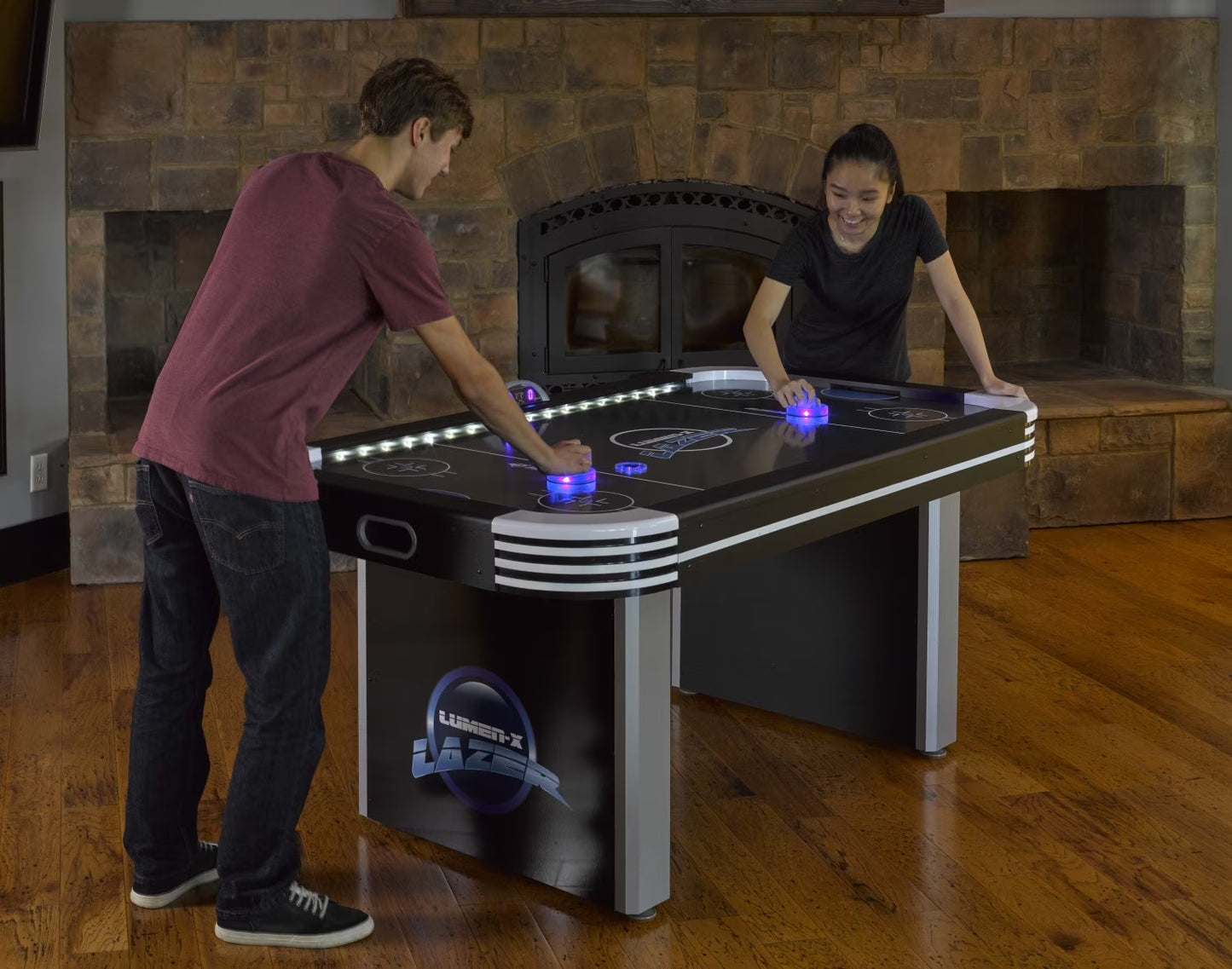 Lumen-X Lazer 6' Interactive Air Hockey Table Featuring All-Rail LED Lighting and In-Game Music