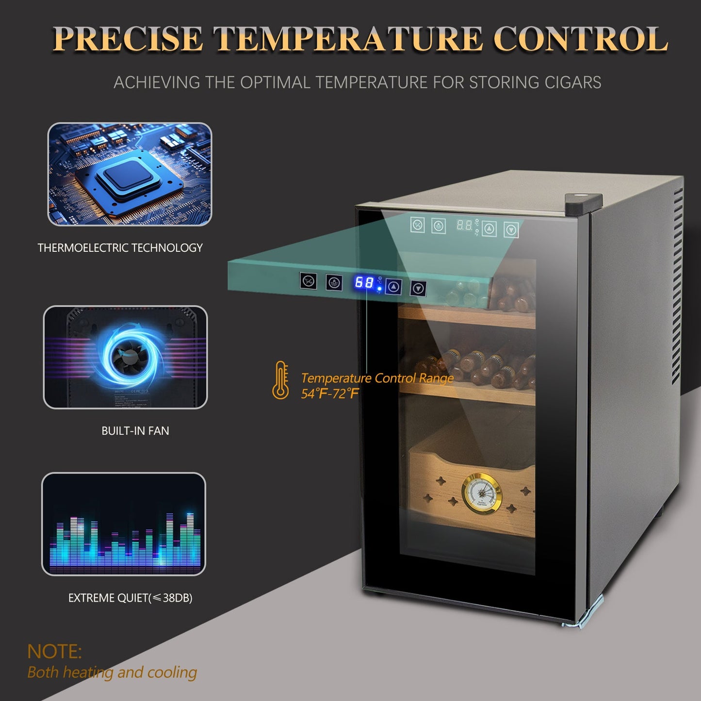 25L Electric Humidor, 150 Counts Capacity Cigar Humidor Humidifiers with Constant Temperature Controller, Cigar Humidor Box with