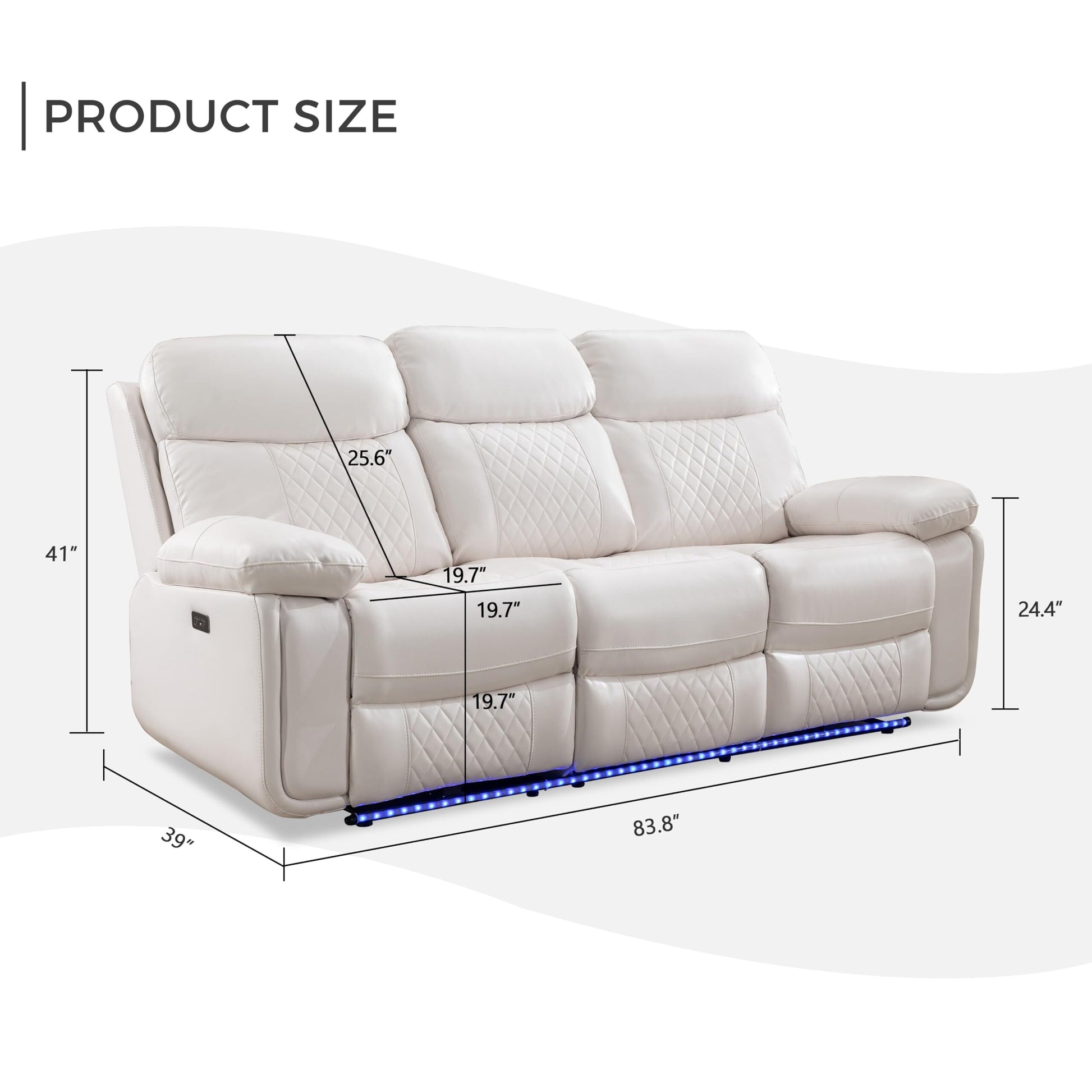 3 Seater Power Recliner Chair Sofa Set for Living Room,Faux Leather Electric White Home Theater Seating Reclining Sofa Couch with Flipped Middle Backrest,Led Light,Usb Port,Cup Holders