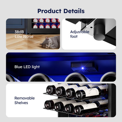 45 Bottle Wine Cooler Refrigerator,Built-In Wine Fridge with Stainless Steel Glass Door, for Home, Kitchen, or Office