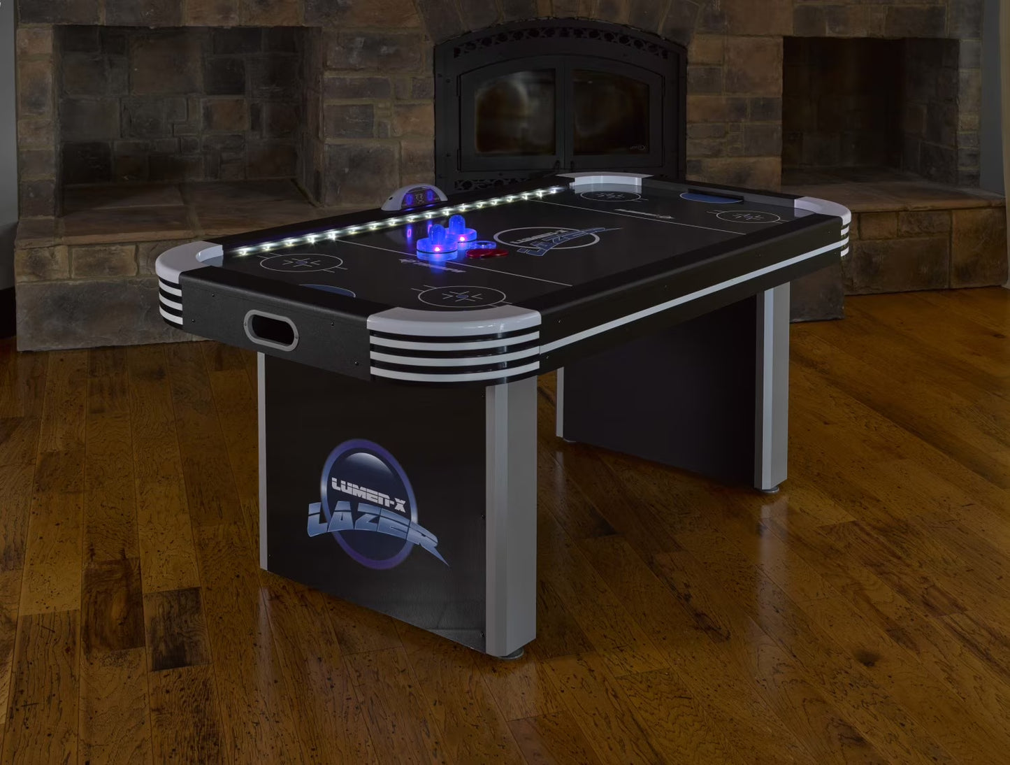 Lumen-X Lazer 6' Interactive Air Hockey Table Featuring All-Rail LED Lighting and In-Game Music