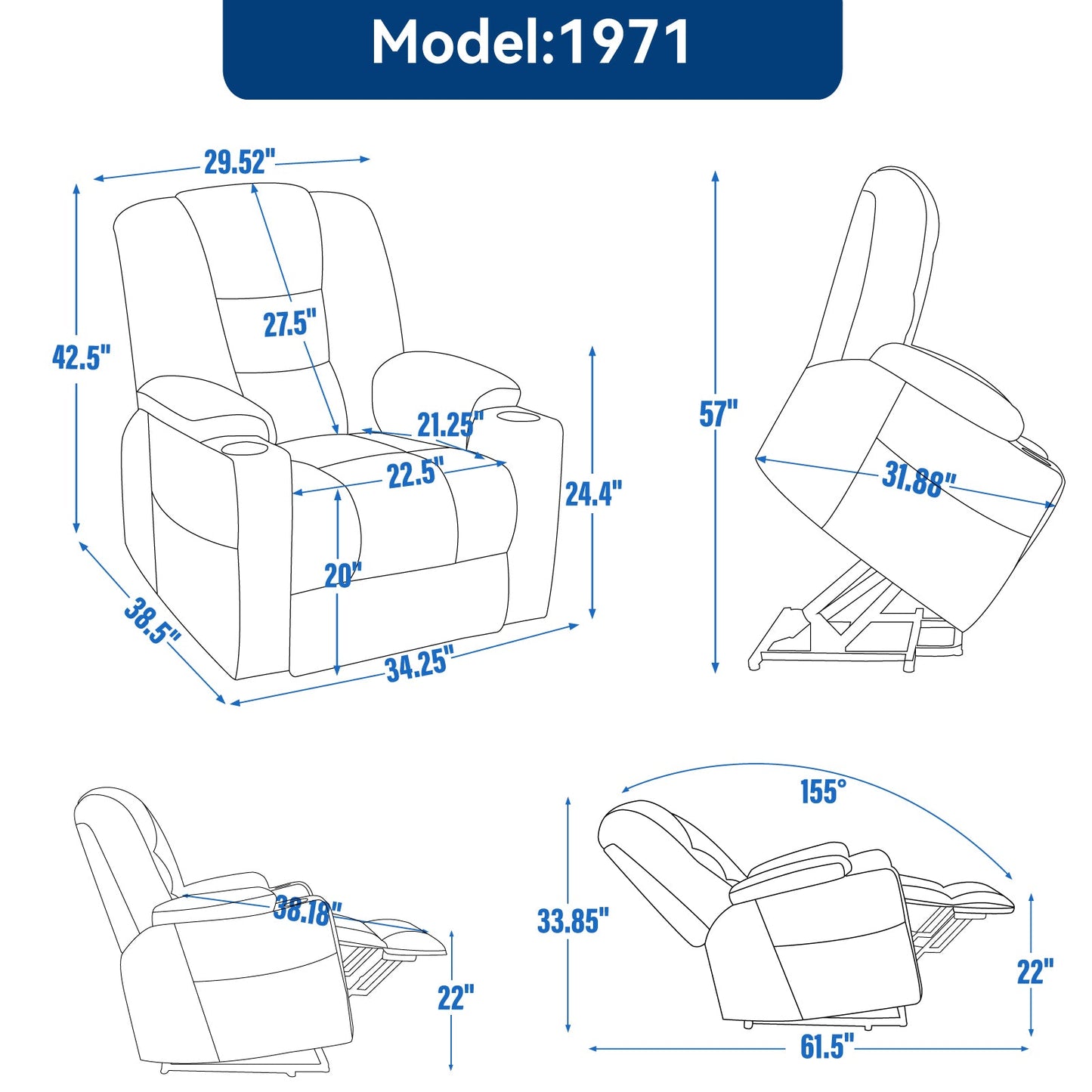 Power Lift Recliner Chair with Massage and Heat for Elderly, Overstuffed Wide Recliners, Heavy Duty Motion Mechanism with USB and Type C Ports, 2 Steel Cup Holders, Beige