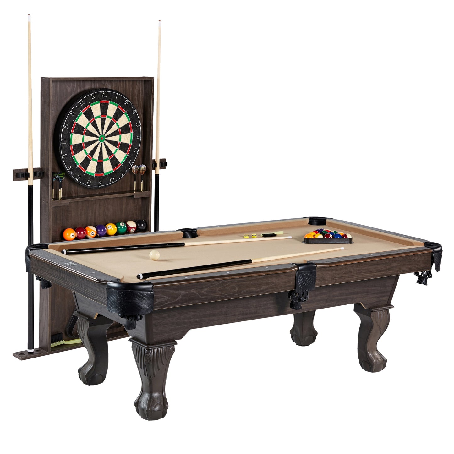 7.5 Ft Billiard Pool Table with Cue Rack, Dartboard, and Game Accessories - Green, by