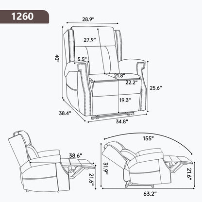 Brown Manual Recliner Chair in Faux Leather for Living Room with Heavy Duty Motion Mechanism, 8 vibrating nodes and 3 massage modes
