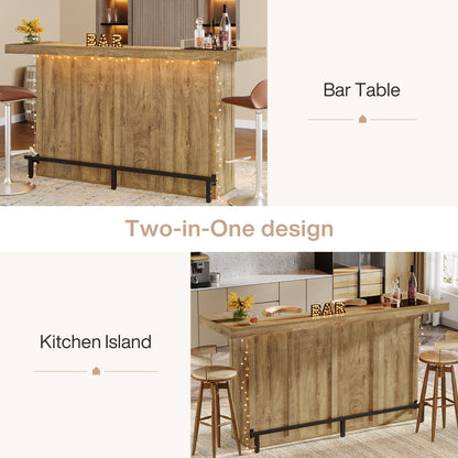 70.9" Wooden Home Bar Table with Wine Glass Holder, Pub Storage Unit Accent Table for Home Patio Basement