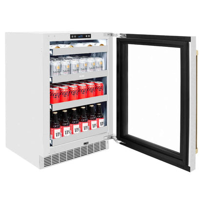 ZLINE 24" Touchstone 151 Can Beverage Fridge DuraSnow® Stainless Steel Glass Door And Champagne Bronze Handle RBSOZ-SN-24-CB