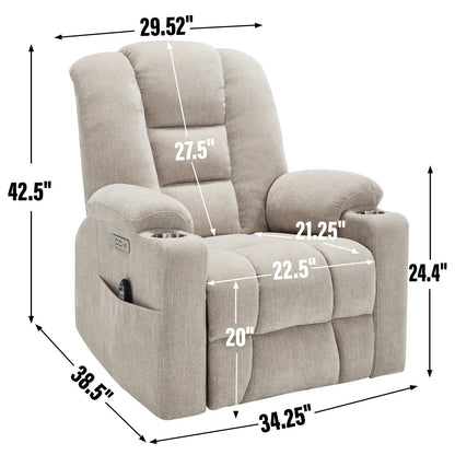Power Lift Recliner Chair with Massage and Heat for Elderly, Overstuffed Wide Recliners, Heavy Duty Motion Mechanism with USB and Type C Ports, 2 Steel Cup Holders, Beige