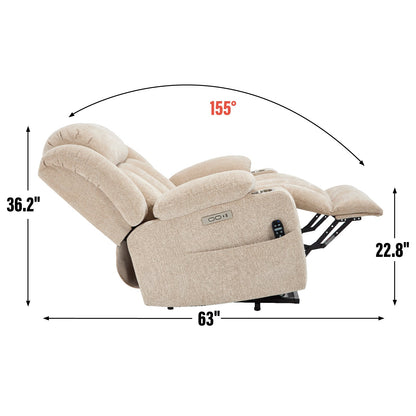 Up to 350 LBS Chenille Power Lift Recliner Chair, Heavy Duty Motion Mechanism with 8-Point Vibration Massage and Lumbar Heating, USB and Type-C Ports, Stainless Steel Cup Holders, Beige