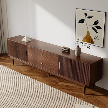 Mid Century Modern TV Stand for 75 inch TV, 78.7" Walnut TV Console with 2 Storage Cabinet & 2 Drawers, Entertainment Center, Media Console for Living Room/Bedroom