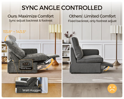 169.7'' Power Recliner Sofa with Headrest Console, Modular Cloud Sectional Chenille Reclining Couch with Storage Ottoman Chaise, Convertible 7-Seater Sofa Couch for Living Room RV, Gray