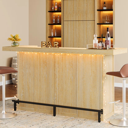 70.9" Wooden Home Bar Table with Wine Glass Holder, Pub Storage Unit Accent Table for Home Patio Basement