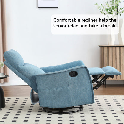 Heat Massage Manual Recliner Chair with Rocker and Swivel in Fabric for Living Room, Blue