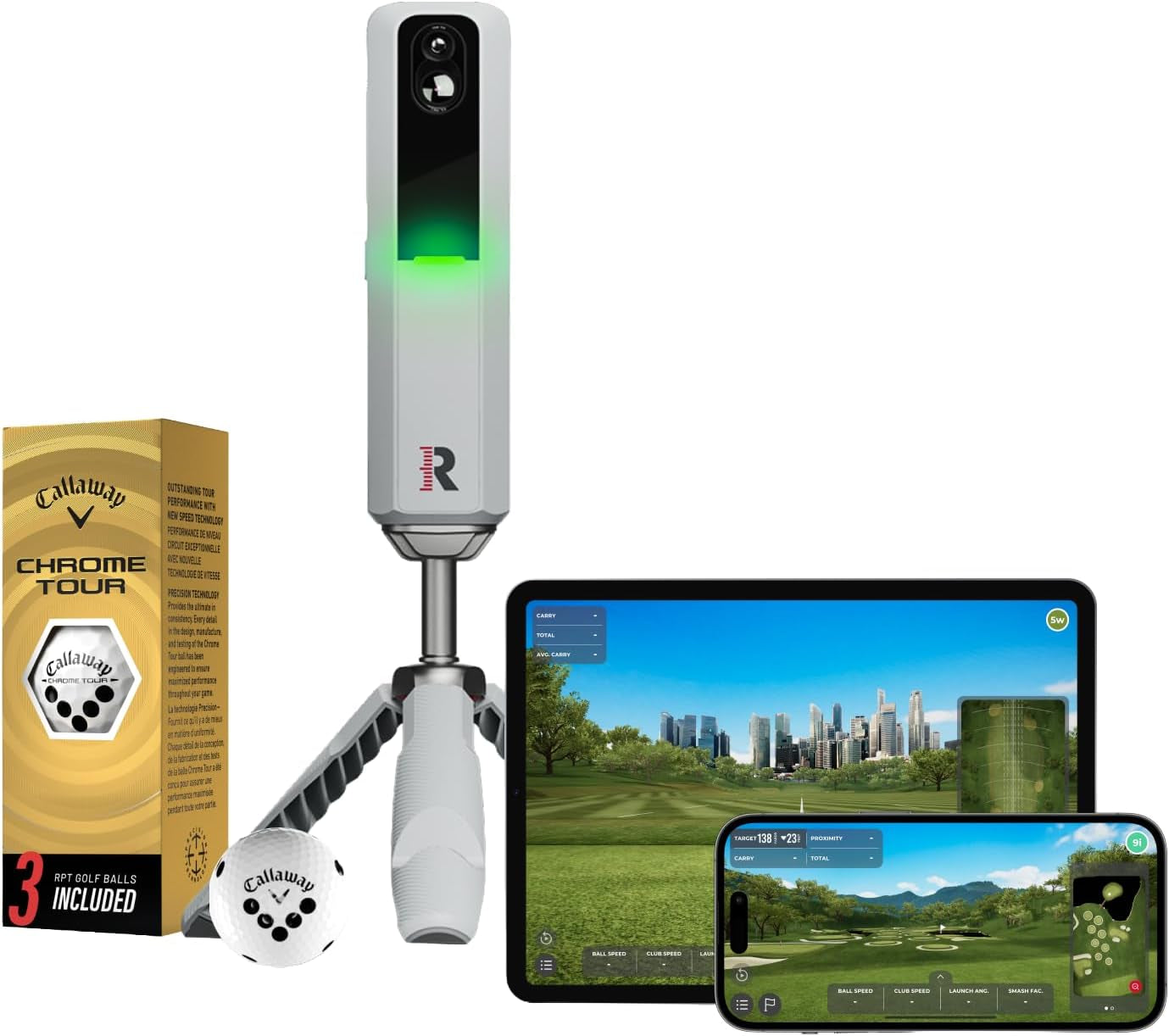 MLM2PRO Launch Monitor Golf Simulator | Swing Trainer & Shot Tracker for Home & Driving Range | Golf Training Aid (3 Chrome Tour Balls)