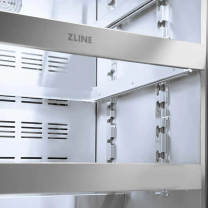 ZLINE 24" Touchstone 151 Can Beverage Fridge White Matte Glass Door Champagne Bronze Handle RBSOZ-WM-24-CB