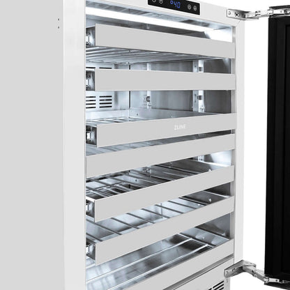 ZLINE 24" Touchstone Dual Zone 44 Bottle Wine Cooler Black Matte Glass Door Polished Gold Handle RWDOZ-BLM-24-G
