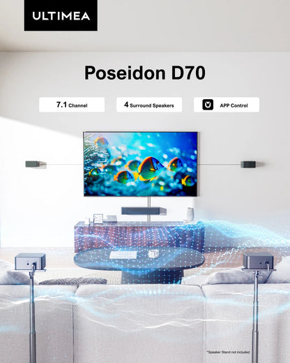 7.1 Surround Soundbar, 3D Virtual Surround Sound System with Subwoofer,2 Rear Speakers, Home Theater TV Speakers,Black