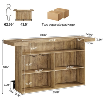 70.9" Wooden Home Bar Table with Wine Glass Holder, Pub Storage Unit Accent Table for Home Patio Basement
