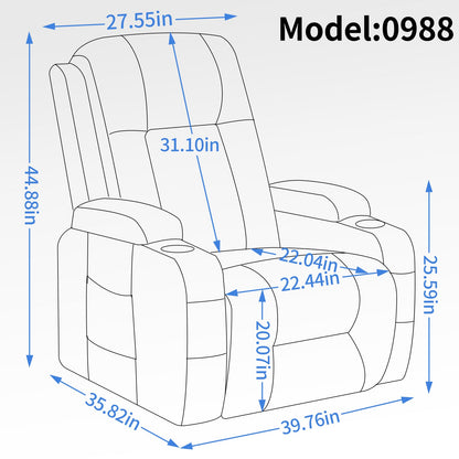 Infinite Position Single Motor Up to 350 LBS Power Lift Recliner Chair for Elderly, Heavy Duty Motion Mechanism with 8-Point Vibration Massage and Lumbar Heating, USB Charging Port, Cup Holders, Grey