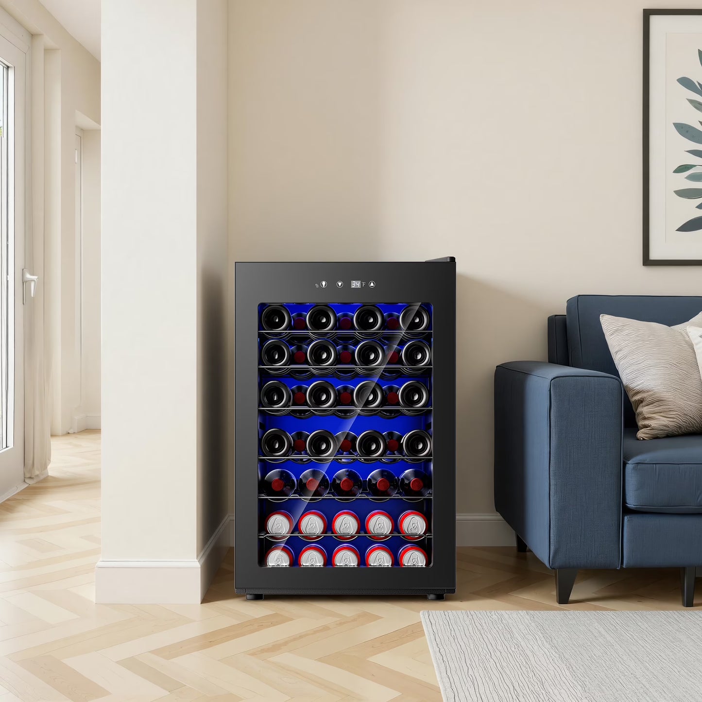 45 Bottle Wine Cooler Refrigerator,Built-In Wine Fridge with Stainless Steel Glass Door, for Home, Kitchen, or Office