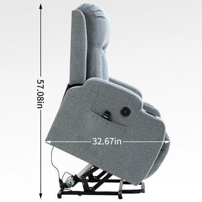 Infinite Position Single Motor Up to 350 LBS Power Lift Recliner Chair for Elderly, Heavy Duty Motion Mechanism with 8-Point Vibration Massage and Lumbar Heating, USB Charging Port, Cup Holders, Grey